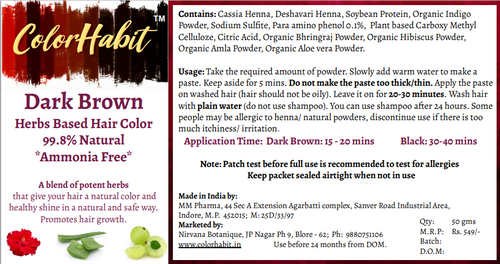 Herbs based hair colour - Dark Brown (99.8% Natural) - 50 g